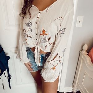 White boho bell sleeve top